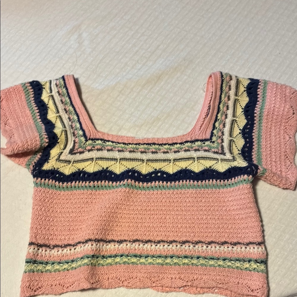 Women’s Square Neck Cropped Knit Top in Peach
